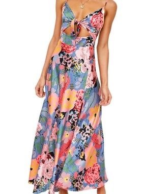 Amazon Floral Midi Dress in Blue, Pink, Yellow